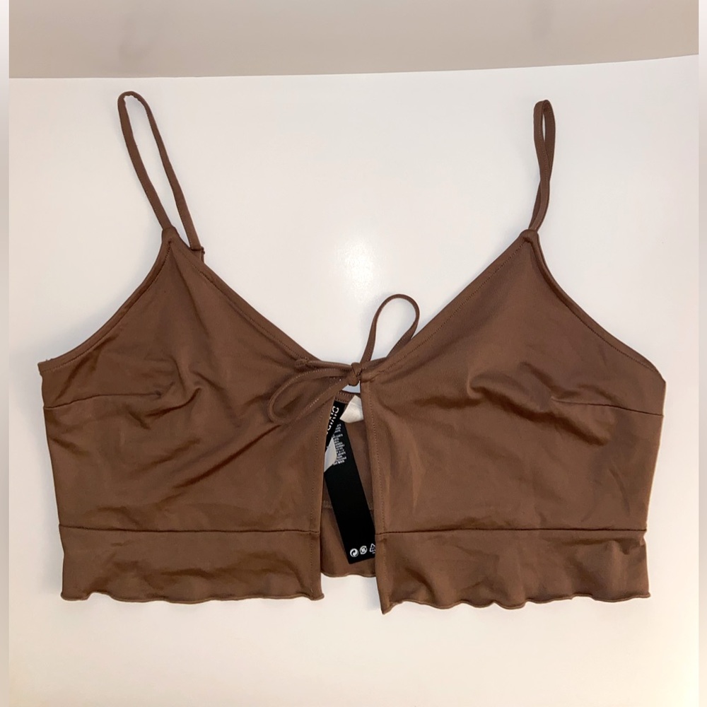 H&M/DIVIDED CURVY L BROWN TIE-UP CAMI TANK TOP
